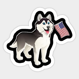 American Flag Siberian Husky Dog Love Sticker